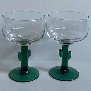 Cactus Stemmed Margarita Glasses EUC Libbey Green Cocktail Mexico Southwest